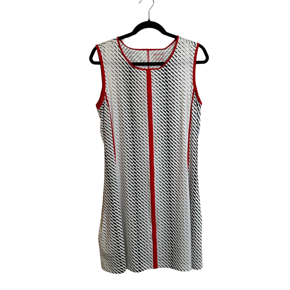 Kinona Golf Dress Size L White Black‎ White Red Geometric Zip Pockets Activewear